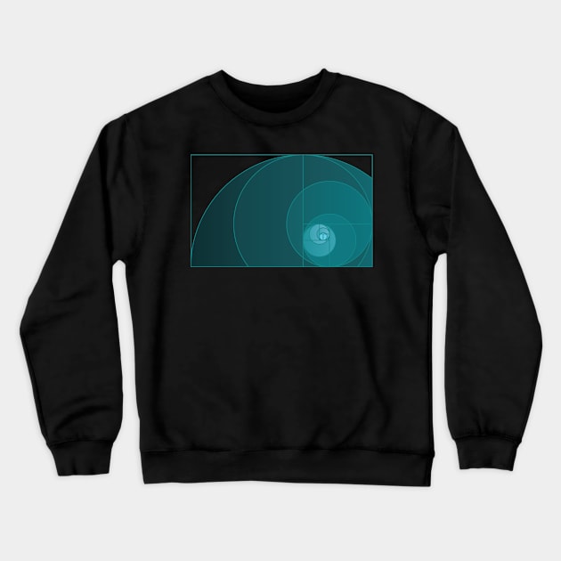 Golden Ratio Fibonacci Spiral in Blue Crewneck Sweatshirt by Huhnerdieb Apparel